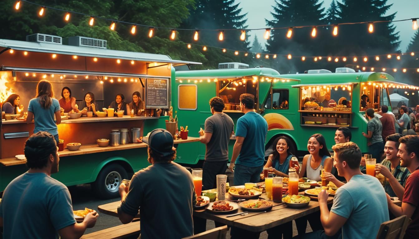 Portland Food Truck Gathering in Digital Matte Painting