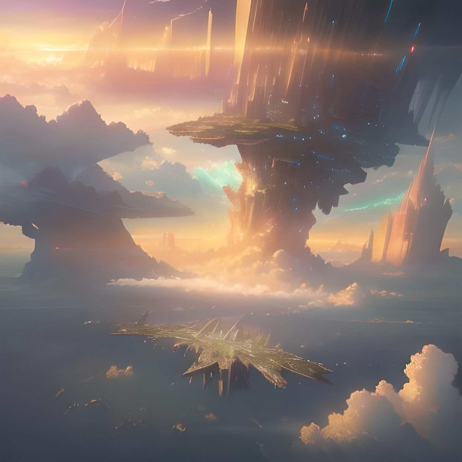 Futuristic Floating City in the Sky