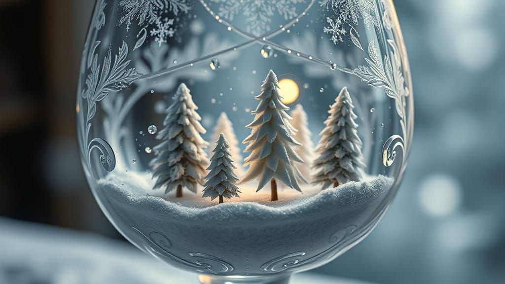 Crystal Goblet Encompassing a Winter Wonderland Scene in Moo...