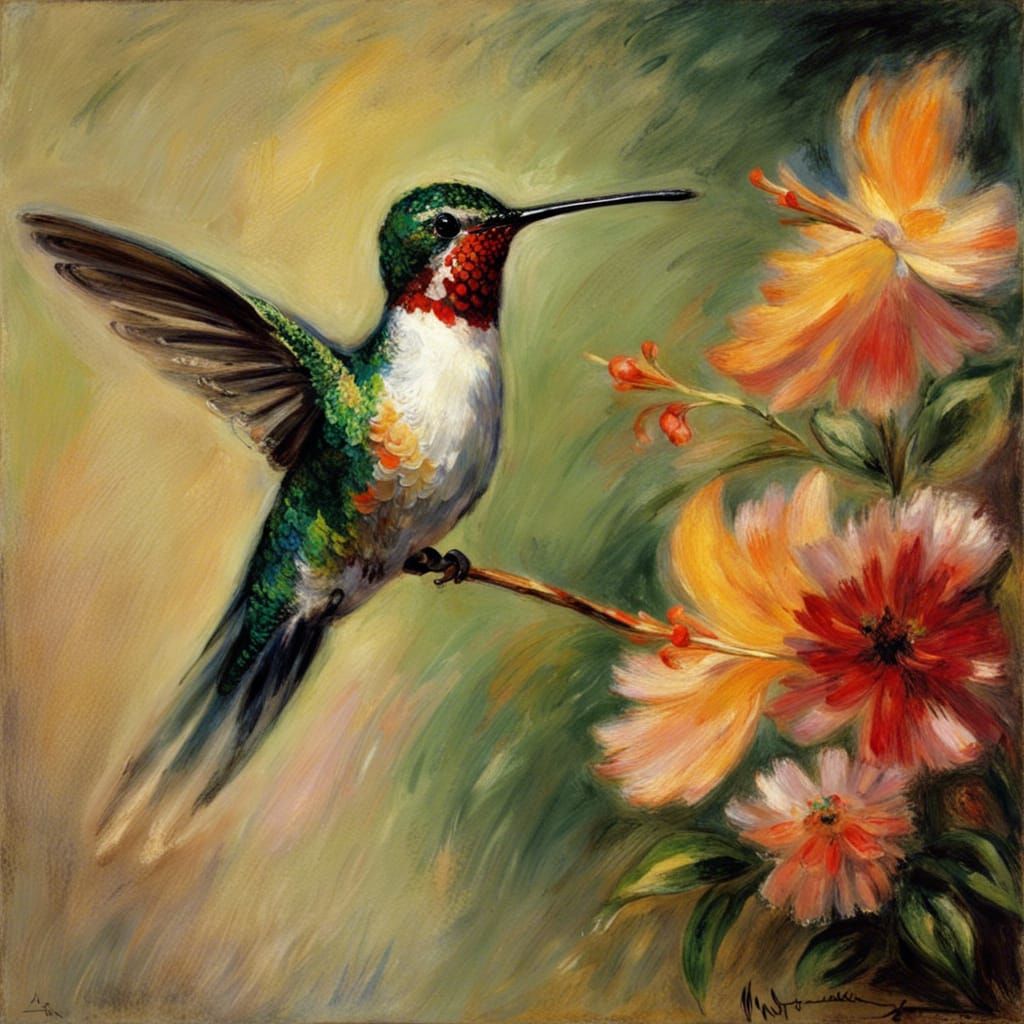 Hummingbird in Impressionist Style