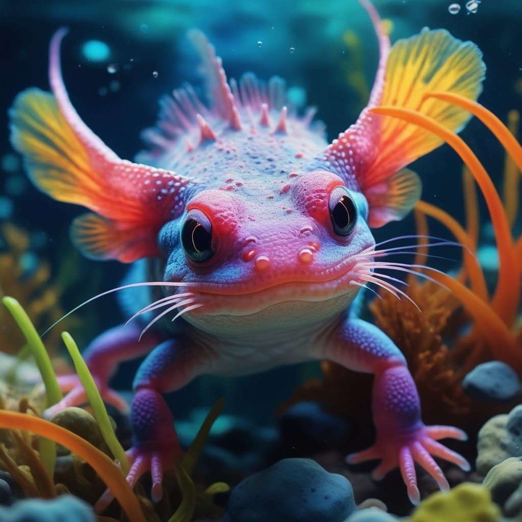 Vibrant Axolotls Gathered in a Chibi Impressionist Masterpie...