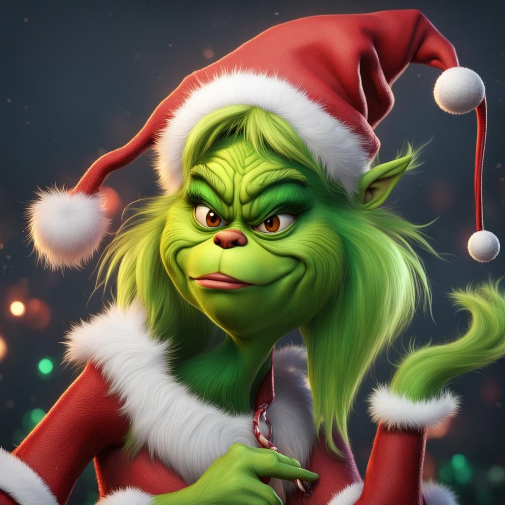 Boujie Grinch in Santa Hat: Detailed Matte Painting