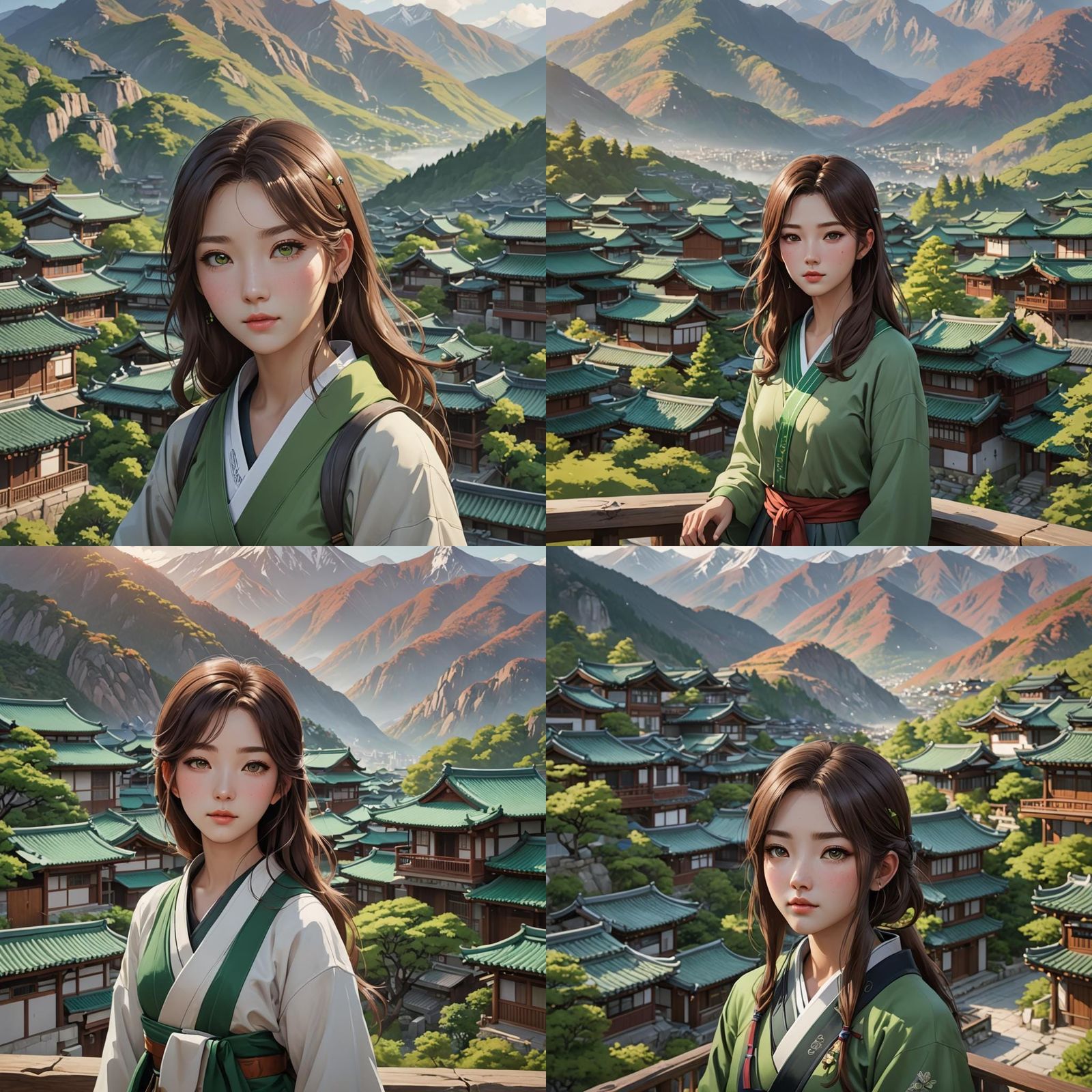 Korean Girl in Anime Style With Mountain View