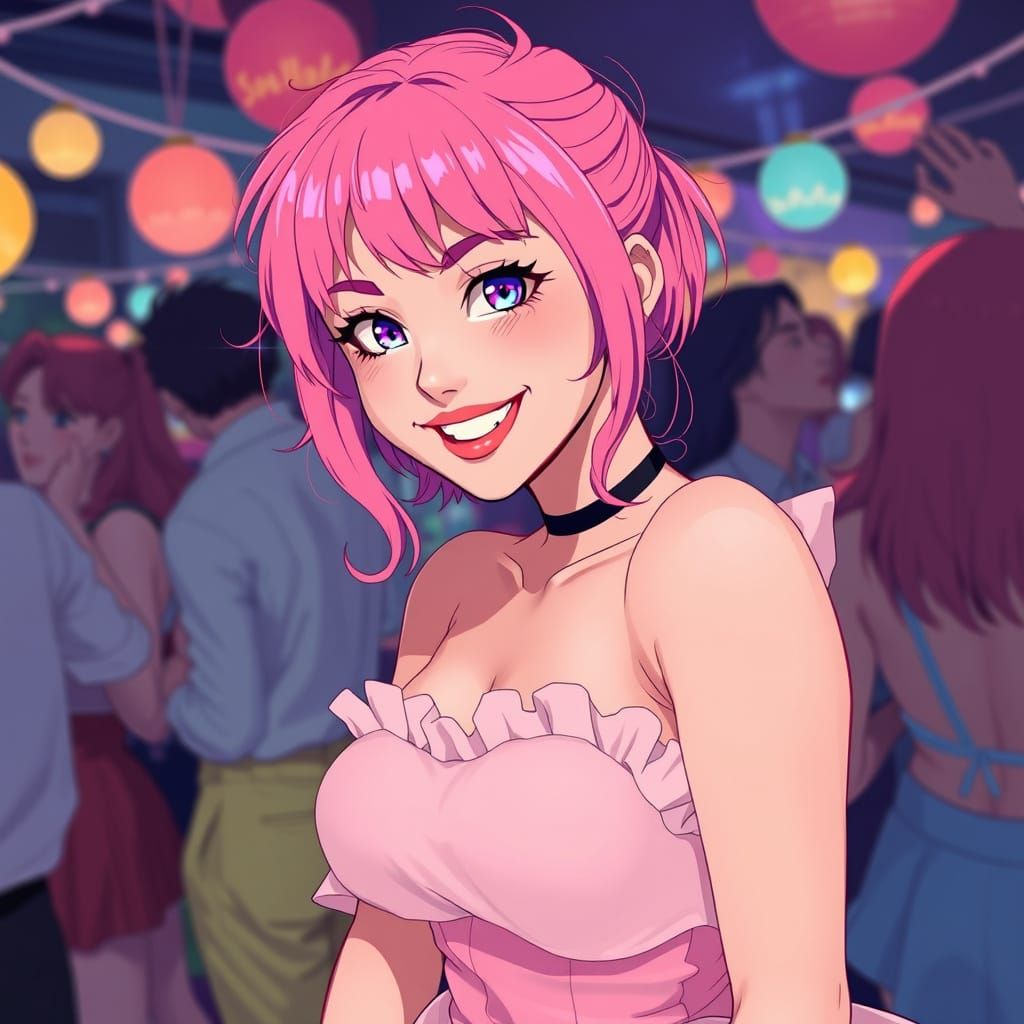 Curvy Woman in Pastel Dress Shares Secret at Lively Party