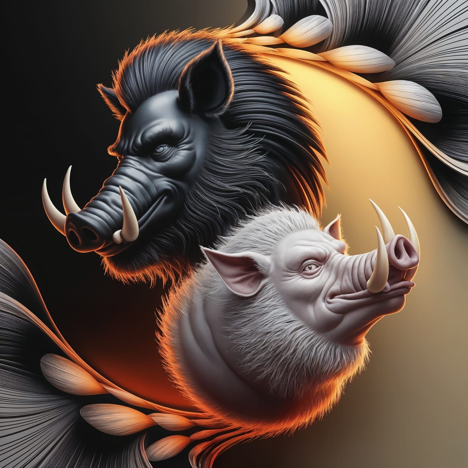 Obsidian Boar Man and Albino Pig Man in Digital Painting