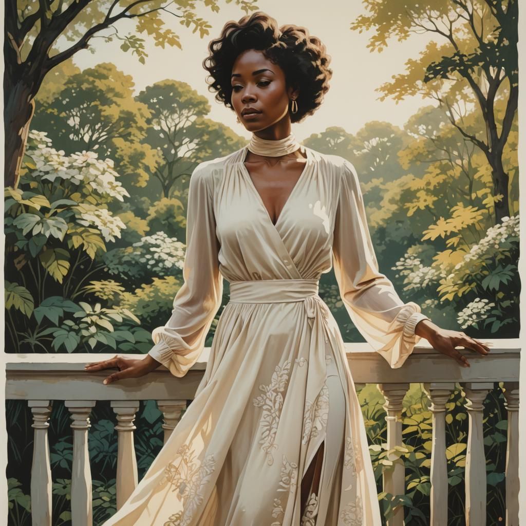 a full-length portrait of an African American woman in a flo...