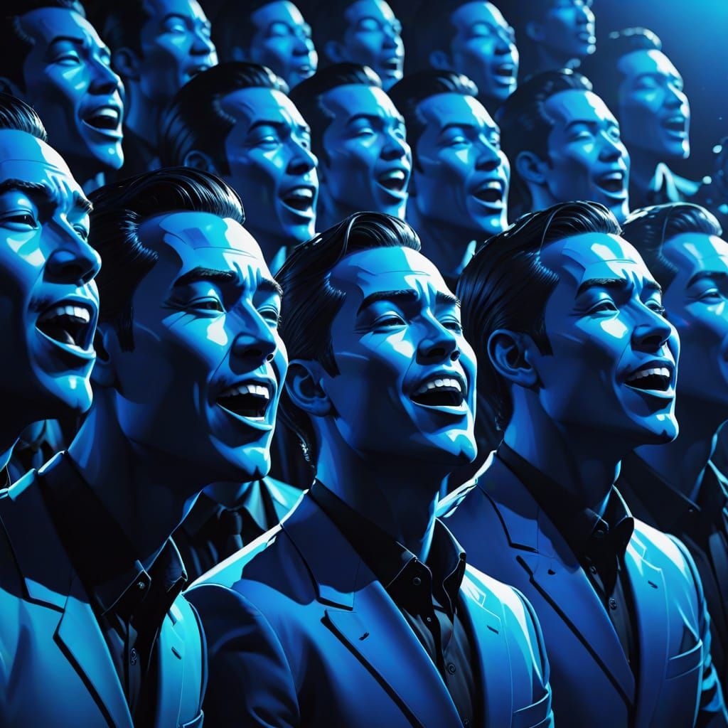 Vibrant Pop Art Blue Men Singing