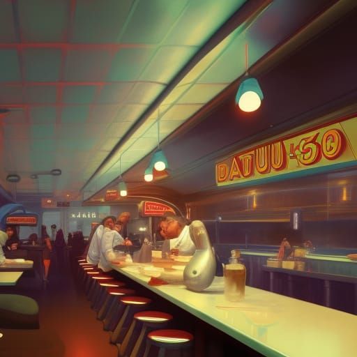 1950s Diner Portrait in Hyperdetailed Style