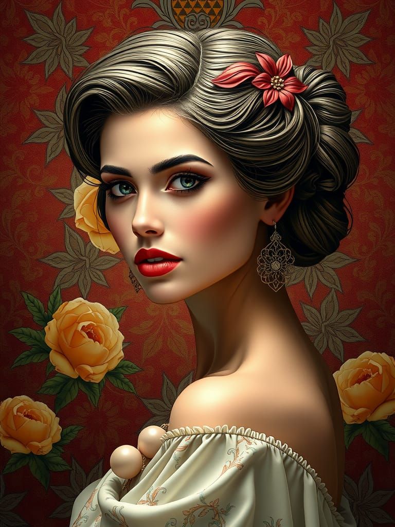 Elegant Woman Portrait in Art Nouveau Style