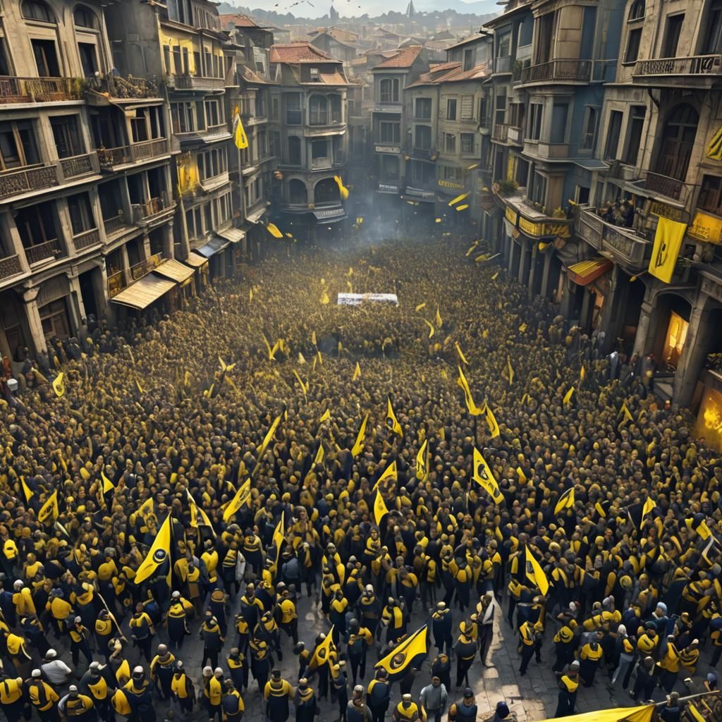 Fenerbahce Fans in Istanbul: Detailed Fantasy Art