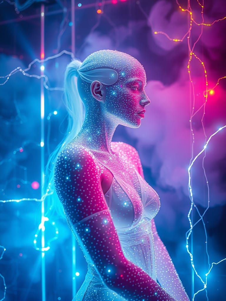 Glitter Mosaic Woman in Glass Circuit Beauty