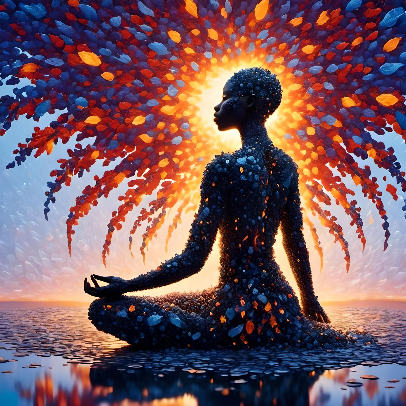 African Silhouettes Praying and Dancing in Tranquility