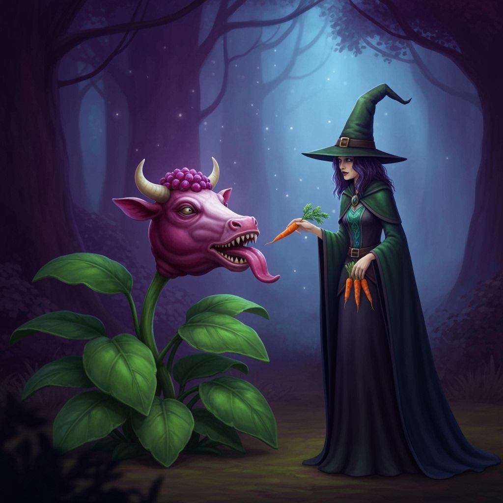 Witch Feeds Sims 4 Cow Plant in Enchanted Forest