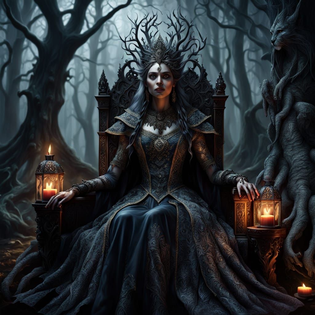 Witch Queen in Misty Forest, Dark Fantasy Art