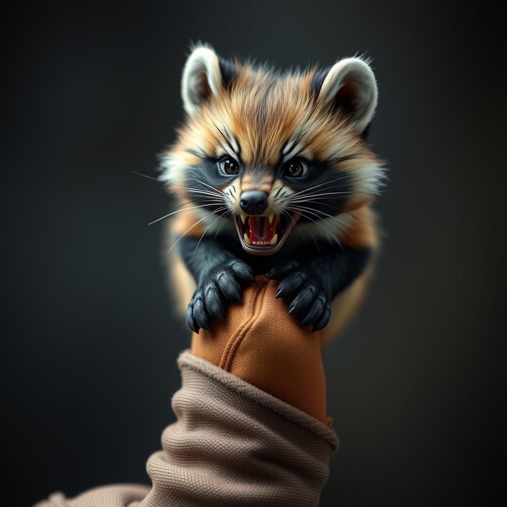 Tiny, Fierce Wolverine Perched on Gloved Finger