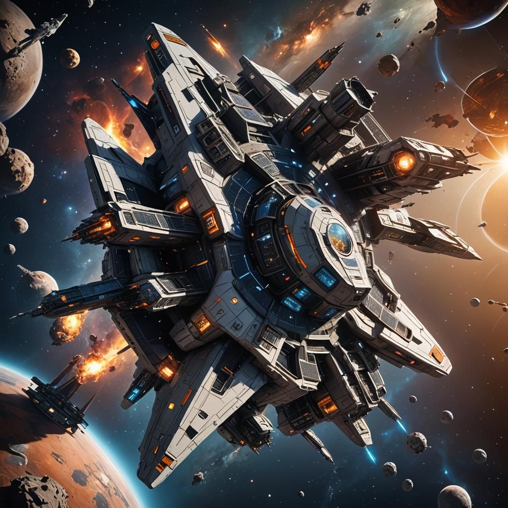 Starship in Deep Space: Detailed Matte Painting