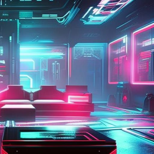 Cyberpunk Living Room in Neon Style