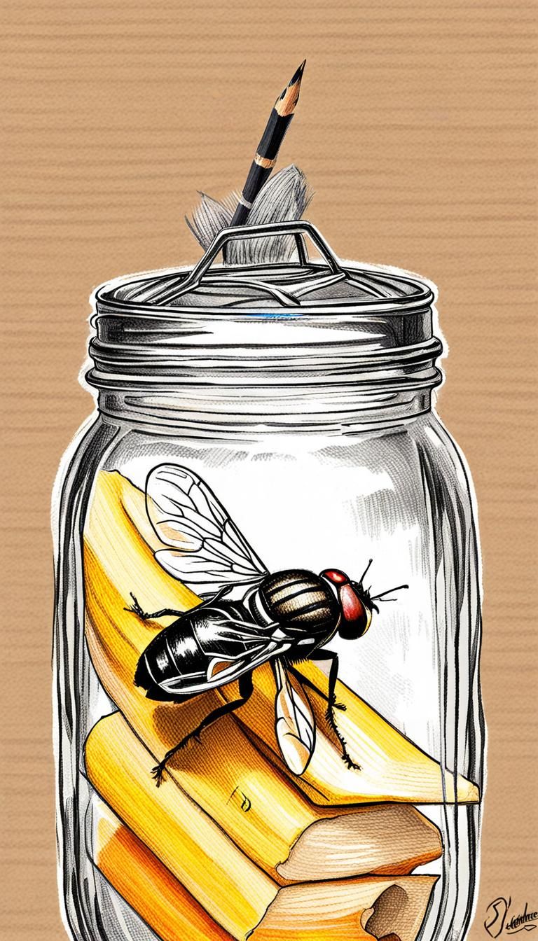 Fruit Flies in Mason Jar, Colored Pencil Sketch