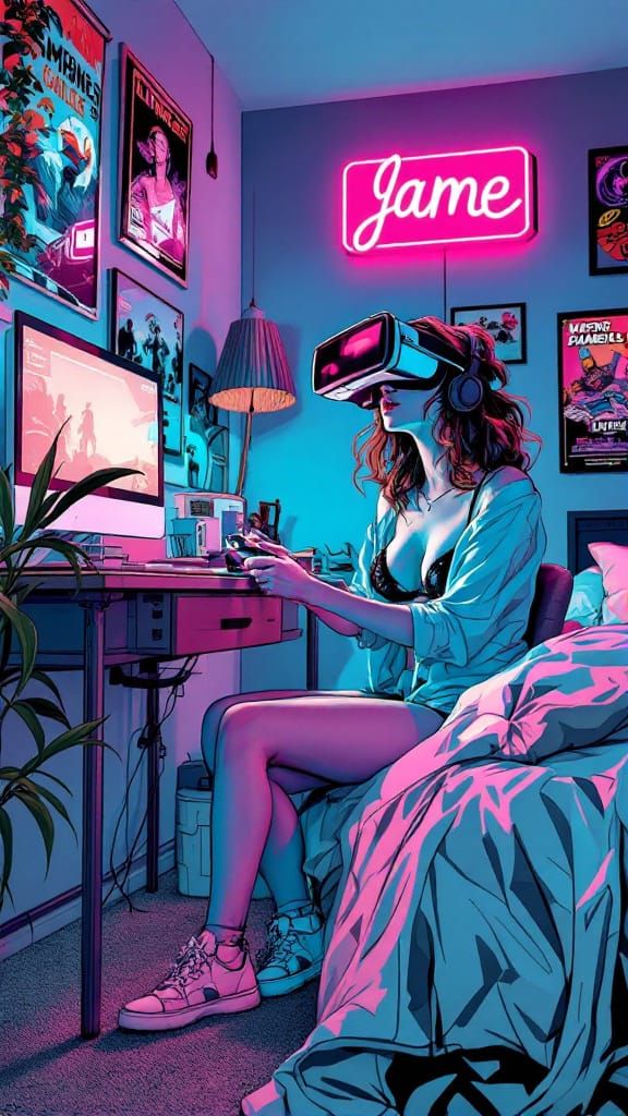 Woman in VR Headset, European Comic Book Style