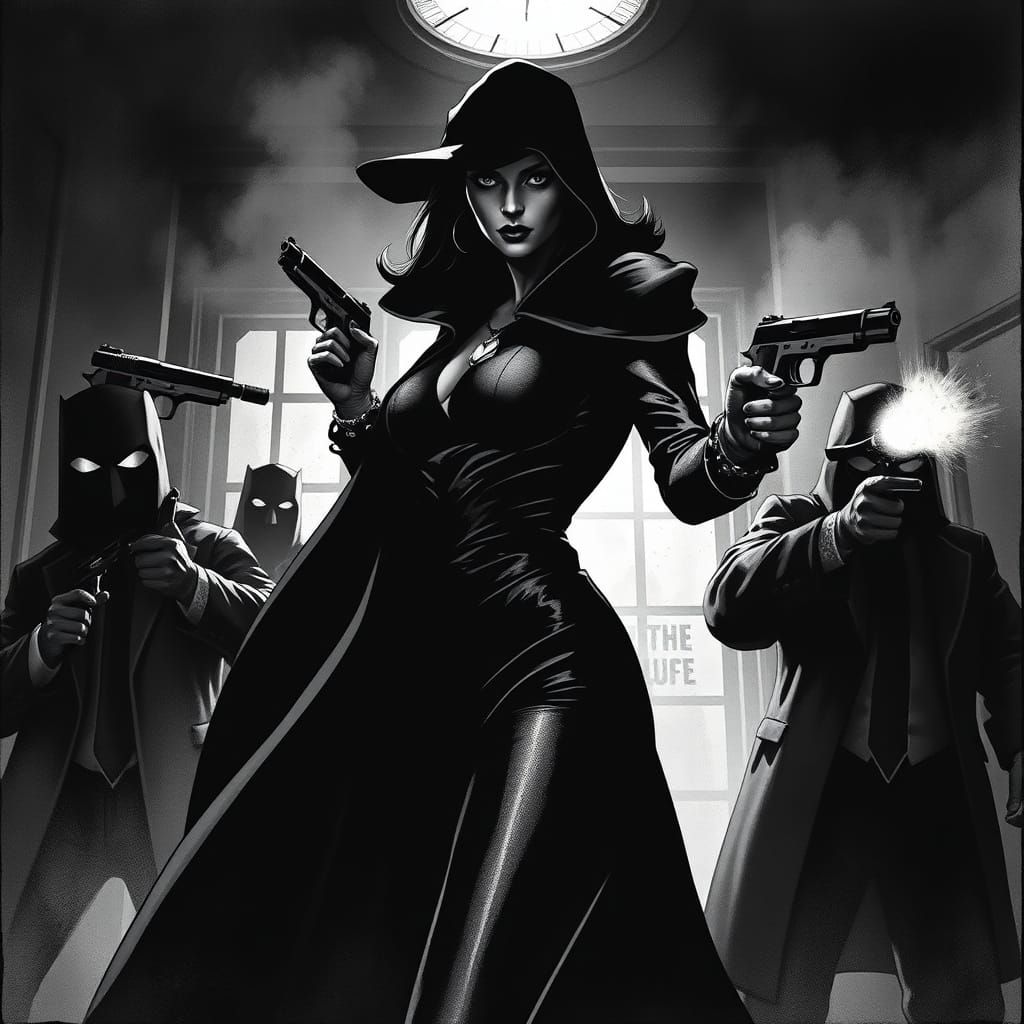 Female Shadow Character in Noir Comic Style