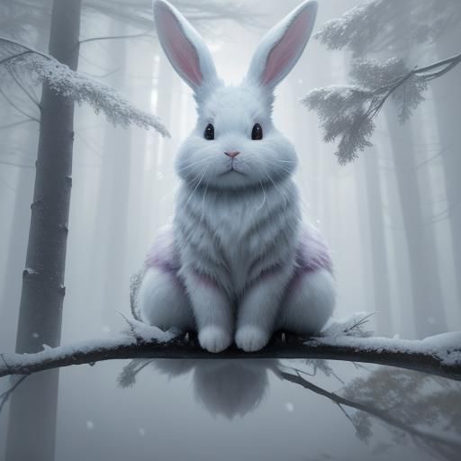 Whimsical Winter Bunny in Snowy Forest