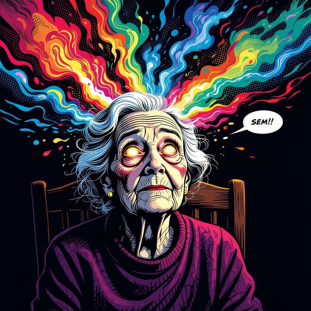 Ethereal Visions Burst from Glowing Eyes, in Comic Book Styl...