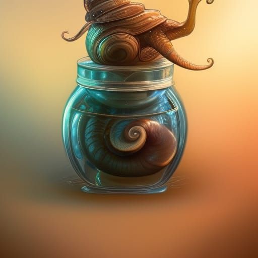 Detailed Snail Portrait in Jar, Trending Artstation Style