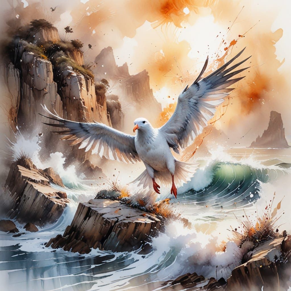 Albatross Soaring Above Windswept Coastal Cliffs