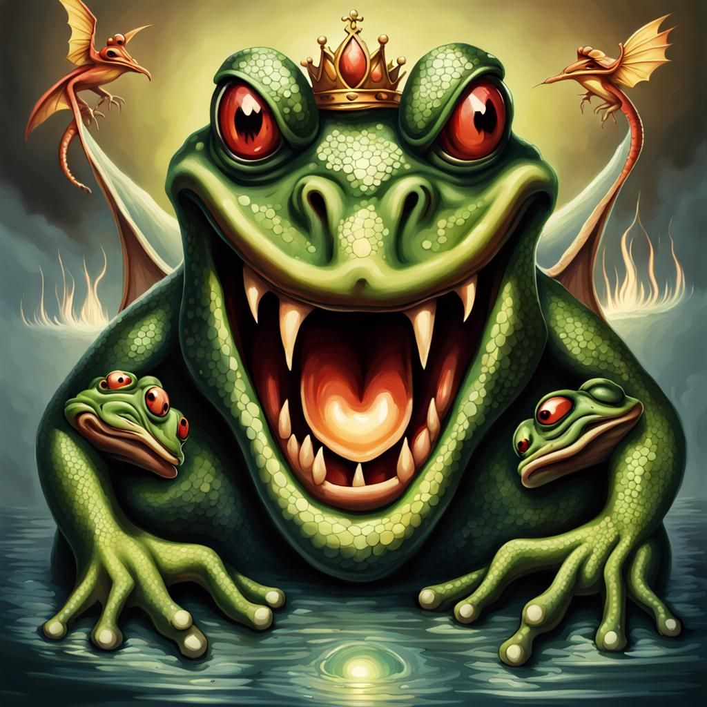 Dragon, Beast, and Prophet Spewing Evil Frog Spirits