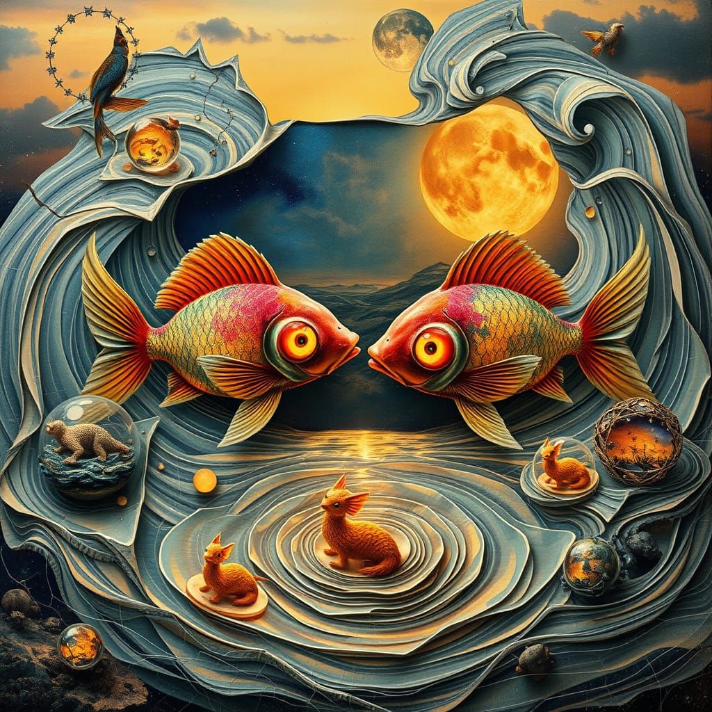 Ethereal Surreal Collage Art with Whimsical Creatures