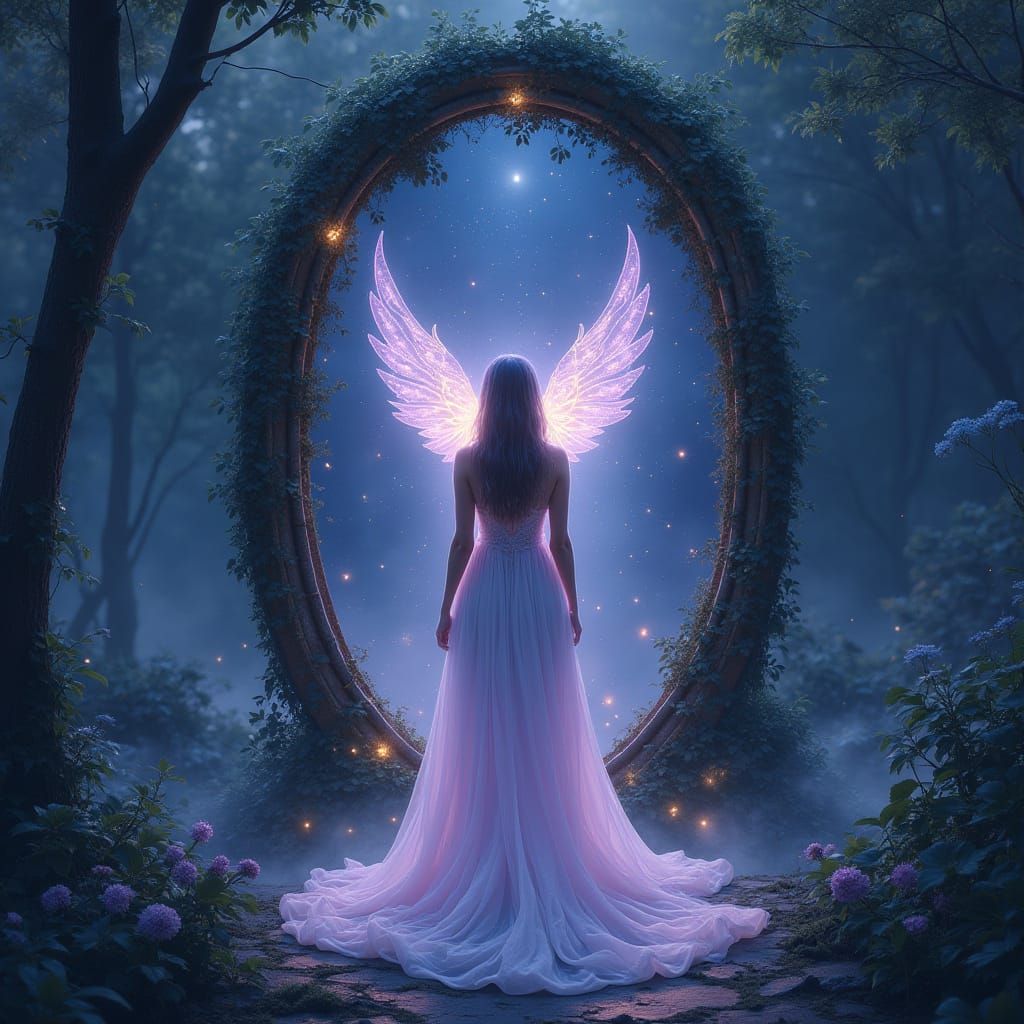 Surreal Goddess with Ethereal Wings and Luminous Aura