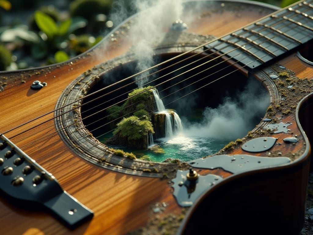 Guitar with Waterfall Soundhole, Ethereal Atmosphere