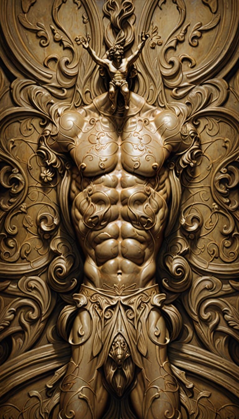 Divine Machismo: Baroque Oil Painting of Muscular Man