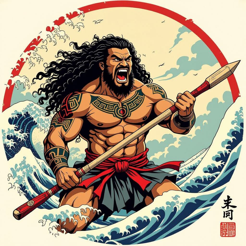 Tongan Warlord in Japanese Art Style