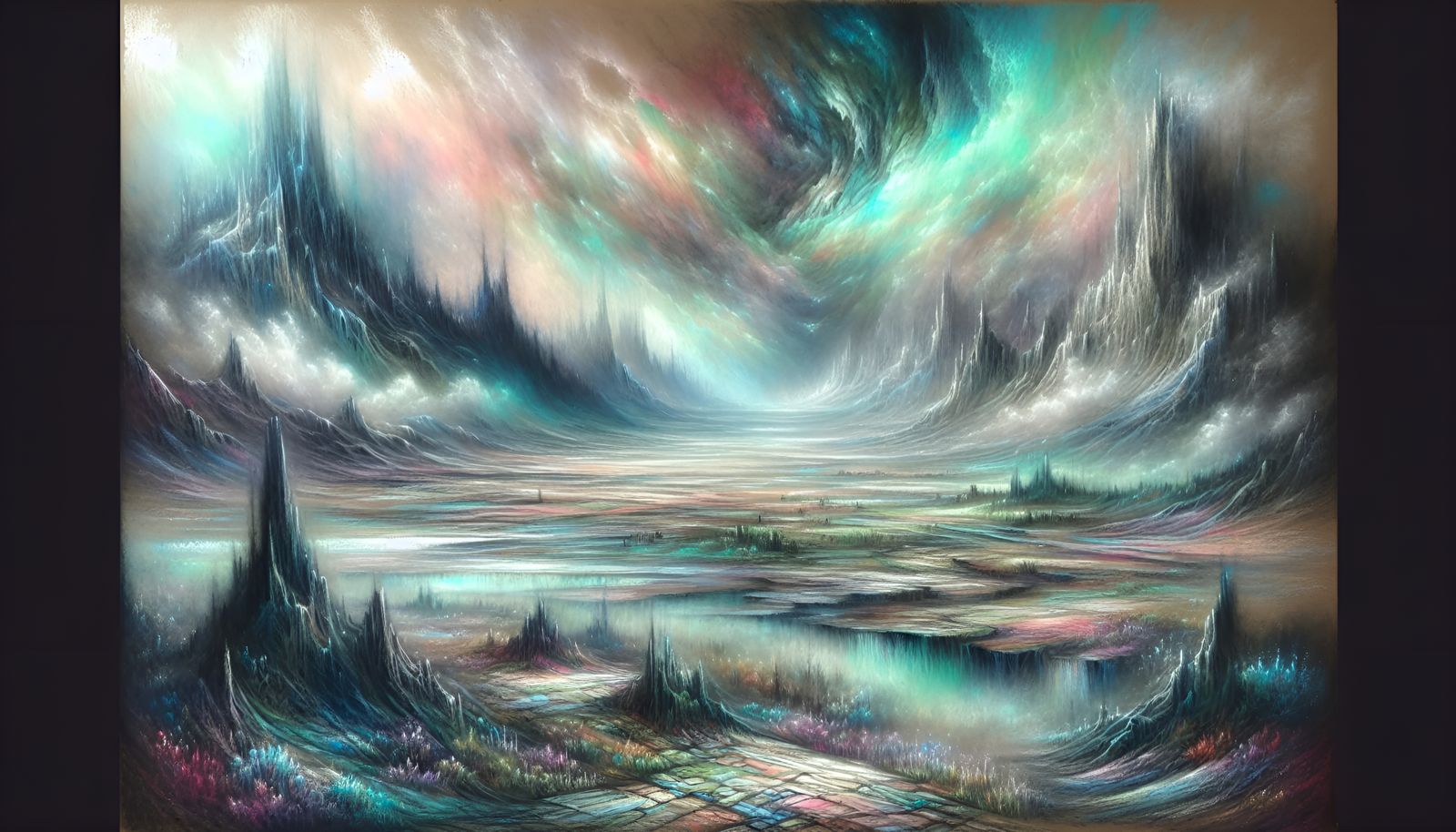 An astonishingly beautiful liminal landscape done in pastel ...