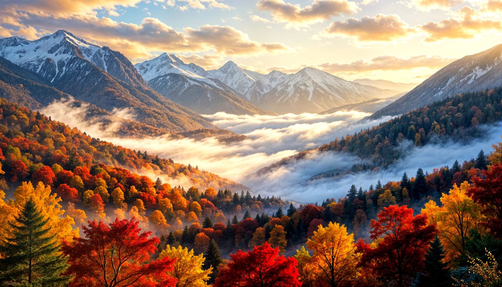 Misty Autumn Landscape in Vivid Colors
