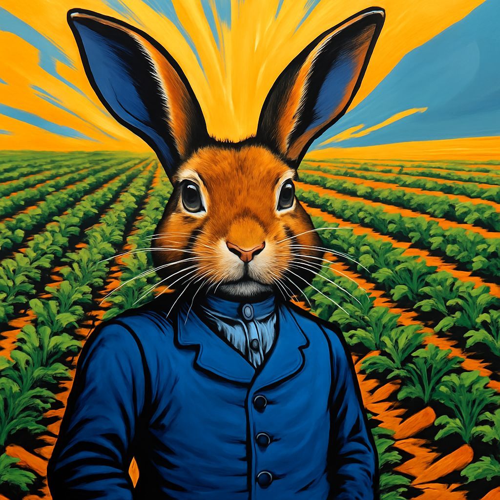 Rabbit in Blue Waistcoat in Carrot Field