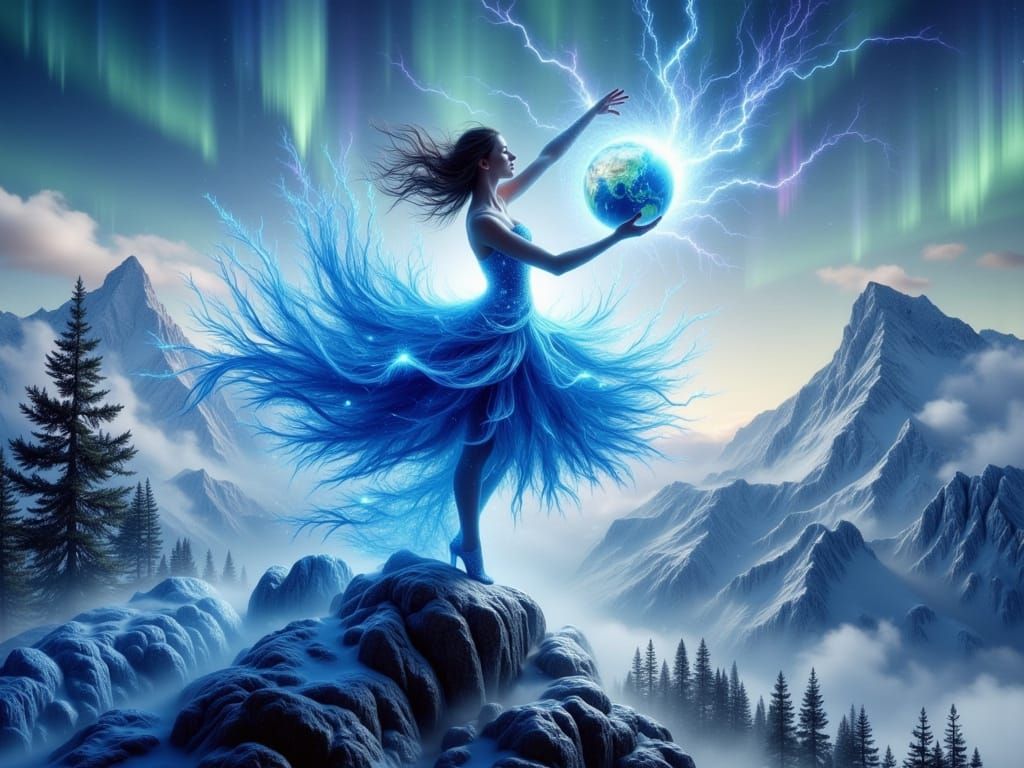 Graceful Woman's Dance Creates Crystalline Mountain Landscap...