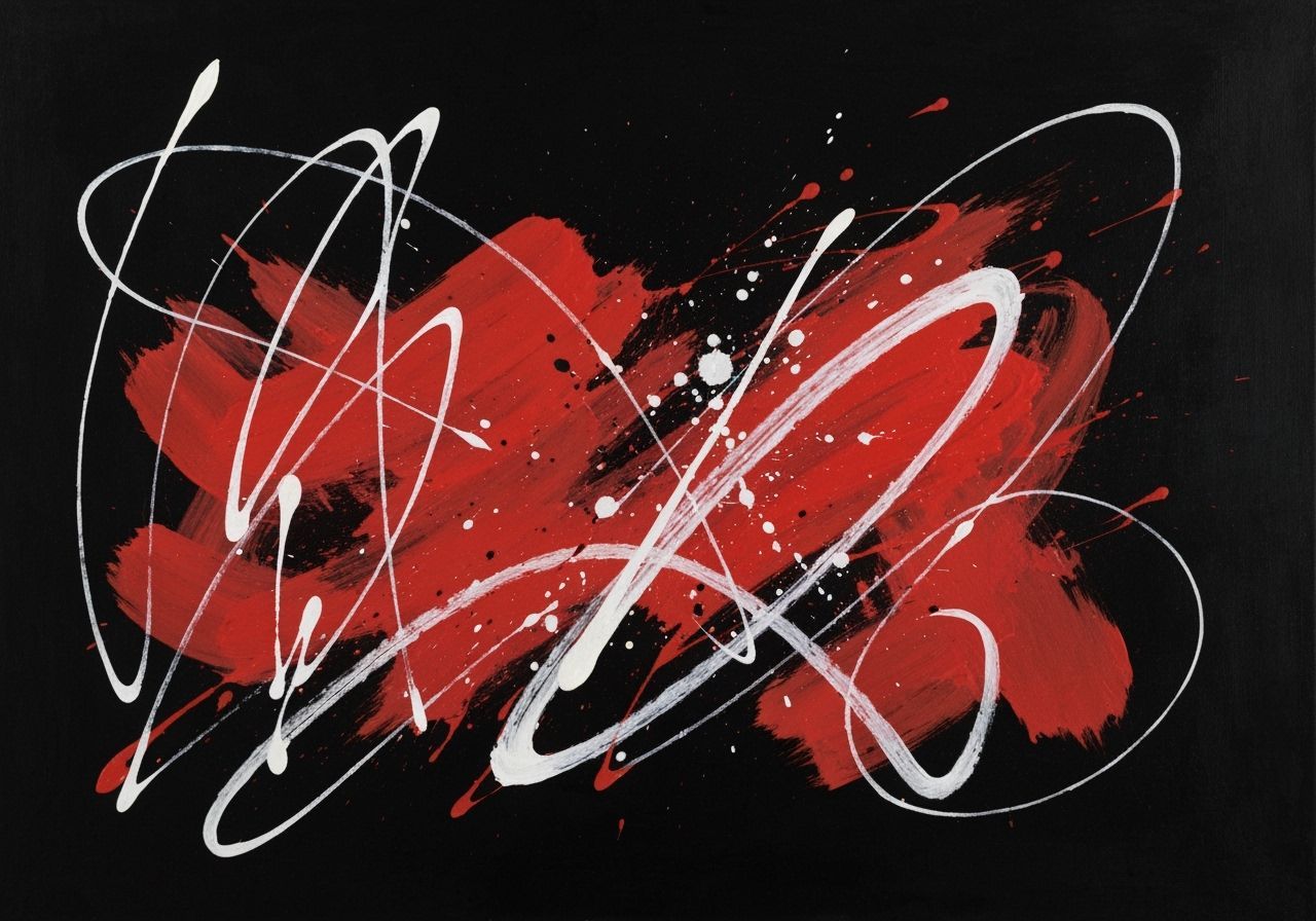 Abstract Expressionist Red and White Brushstrokes Painting