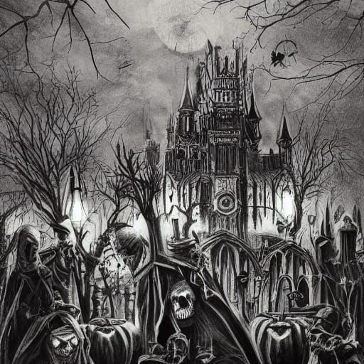 Ghouls Celebrate New Year's Eve in Eerie Pencil Sketch