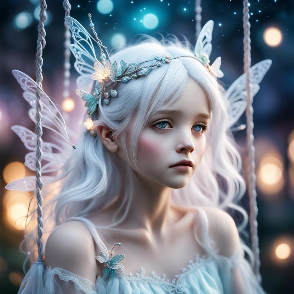 Dreamlike Fairy on Swing in Pastel Lights