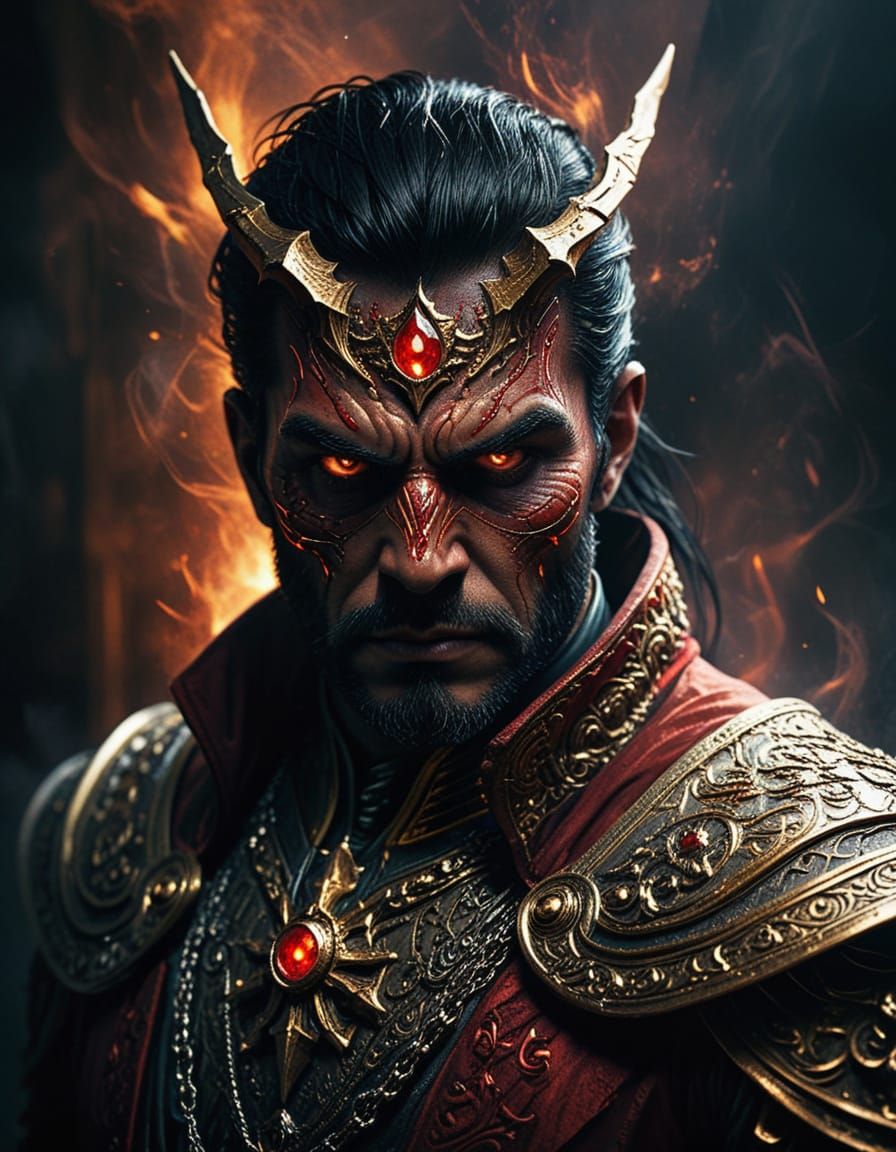 Dark Kaiser Overlord in Crimson Aura, Oil Painting Style