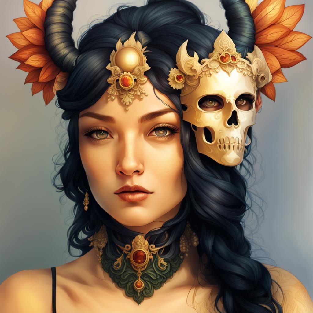 Ornate Headdress Portrait in Art Nouveau Style