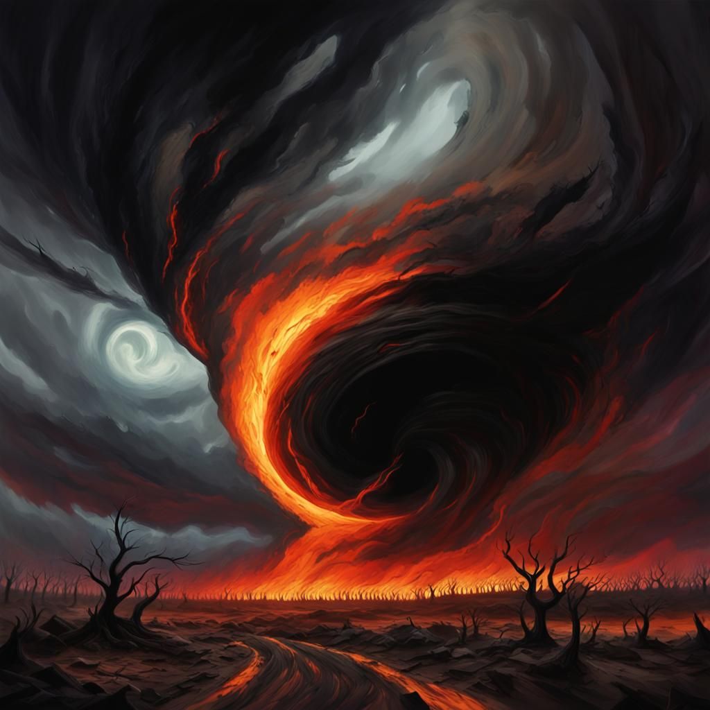 Hellish Tornado Under Black Moon: Dark Fantasy Art
