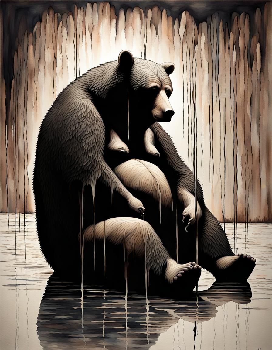 Solitary Bear Portrait: An Emotional Artwork of Isolation