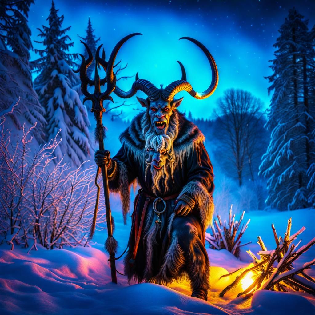 Ethereal Krampus at Winter Solstice in Black Light