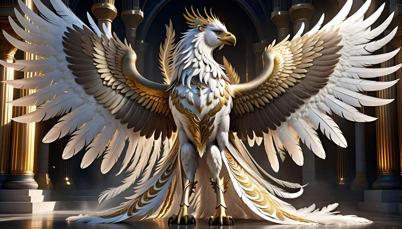 Ornate Griffin with Golden Wings in Fantasy Style