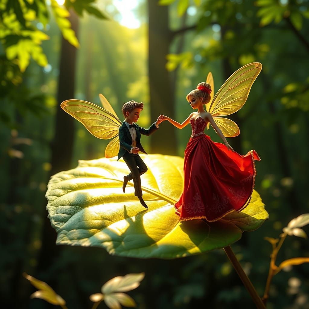 Fairies Dance on a Leaf: Whimsical, Dreamlike Scene