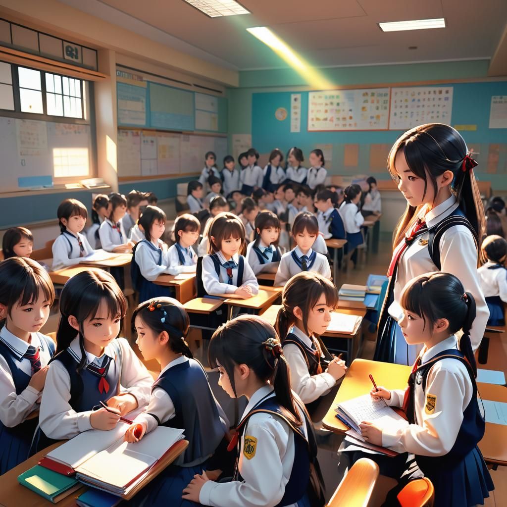 Vibrant School Scene in Anime Style