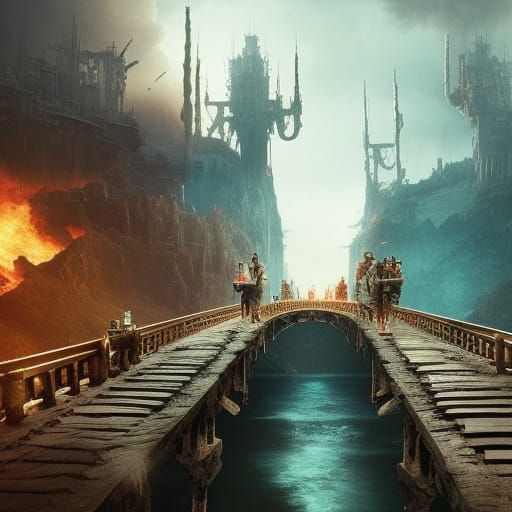 Dramatic Burning Bridges Digital Matte Painting